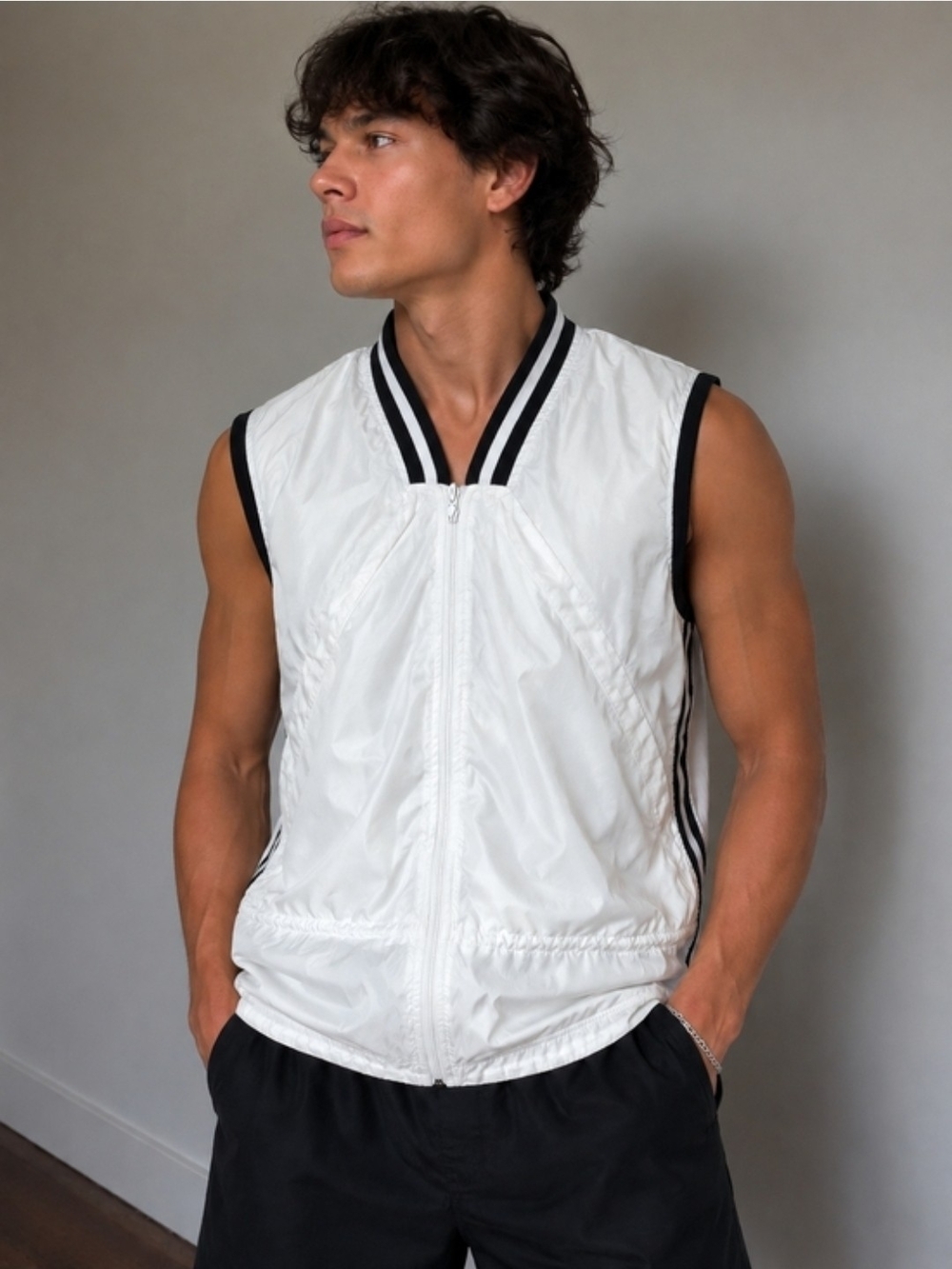 NIKE white vintage zip-up track vest P2p23 L30